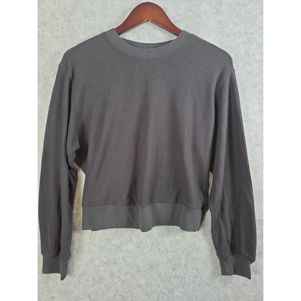 Abercrombie & Fitch Womens S Crop Waffle Knit Shirt Dark Gray Crew Neck Y2K Soft